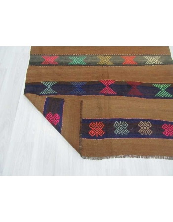 Embroidered vintage wool kilim rug