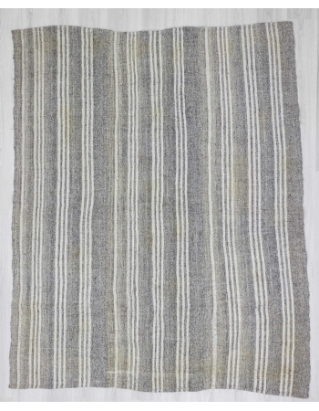 White & Gray Striped vintage Turkish kilim rug