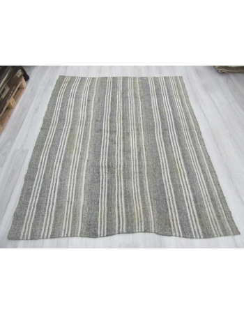 White & Gray Striped vintage Turkish kilim rug