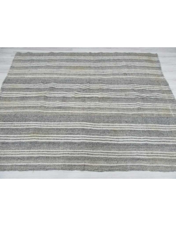 White & Gray Striped vintage Turkish kilim rug