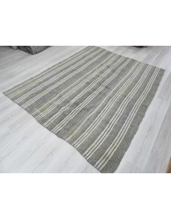 White & Gray Striped vintage Turkish kilim rug