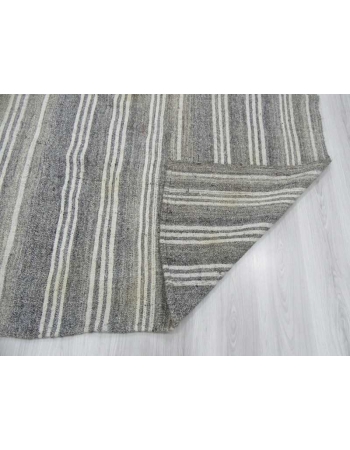 White & Gray Striped vintage Turkish kilim rug