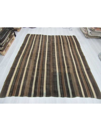 White & Brown striped vintage Turkish kilim rug