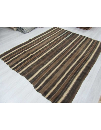 White & Brown striped vintage Turkish kilim rug