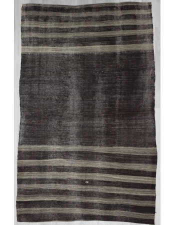 Gray striped black vintage Turkish kilim rug