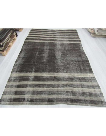 Gray striped black vintage Turkish kilim rug