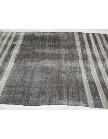 Gray striped black vintage Turkish kilim rug