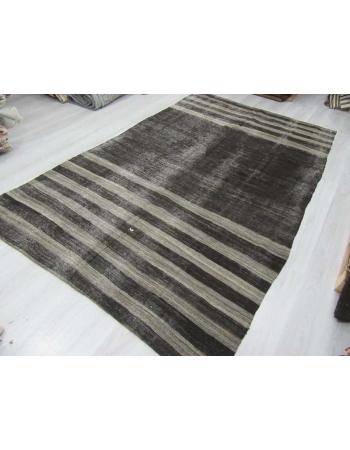 Gray striped black vintage Turkish kilim rug