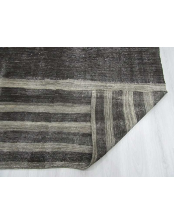 Gray striped black vintage Turkish kilim rug