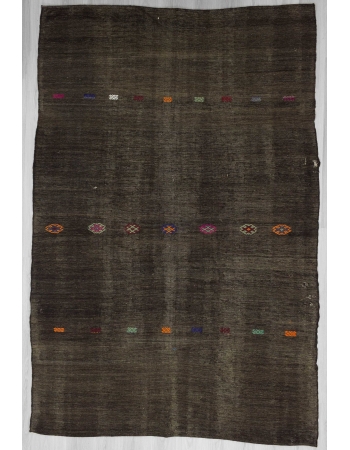 Handwoven vintage black kilim rug
