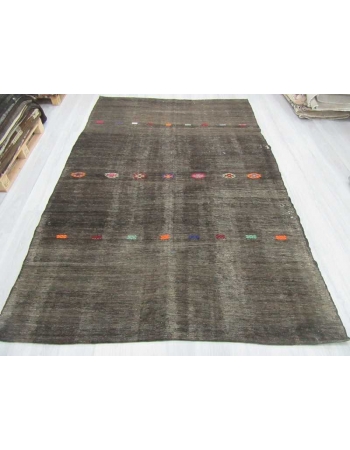 Handwoven vintage black kilim rug