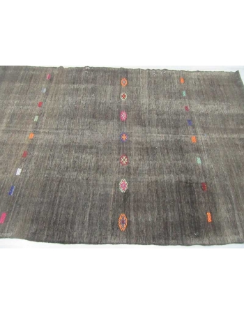 Handwoven vintage black kilim rug