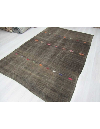 Handwoven vintage black kilim rug