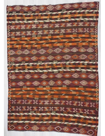 Vintage handwoven embroidered Turkish kelim rug