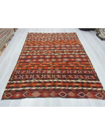 Vintage handwoven embroidered Turkish kelim rug