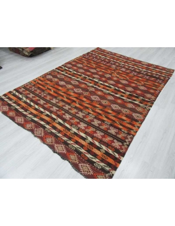 Vintage handwoven embroidered Turkish kelim rug