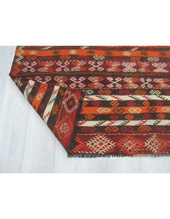 Vintage handwoven embroidered Turkish kelim rug