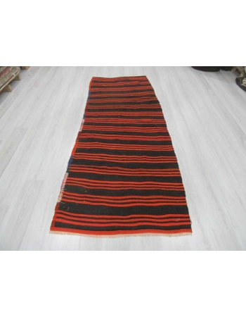 Vintage orange & black striped Turkish kilim rug