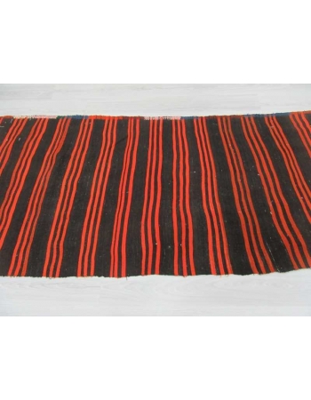 Vintage orange & black striped Turkish kilim rug