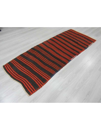 Vintage orange & black striped Turkish kilim rug