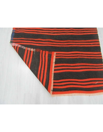 Vintage orange & black striped Turkish kilim rug