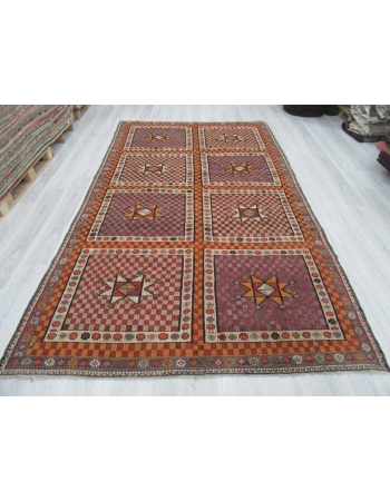 Vintage embroidered Turkish kilim rug