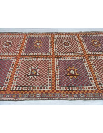 Vintage embroidered Turkish kilim rug