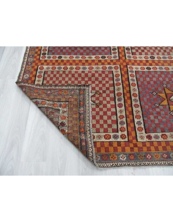 Vintage embroidered Turkish kilim rug