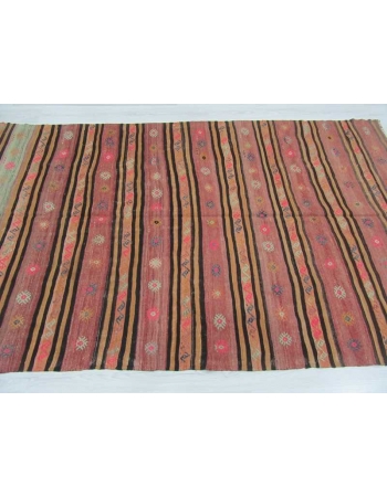 Striped & Embroidered vintage Turkish kilim rug