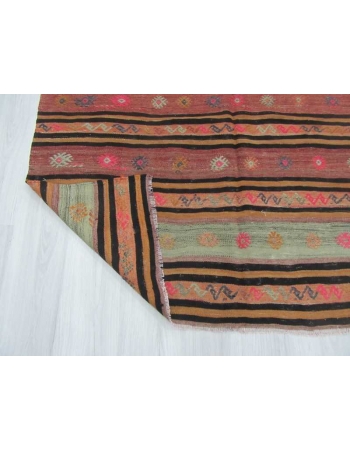 Striped & Embroidered vintage Turkish kilim rug