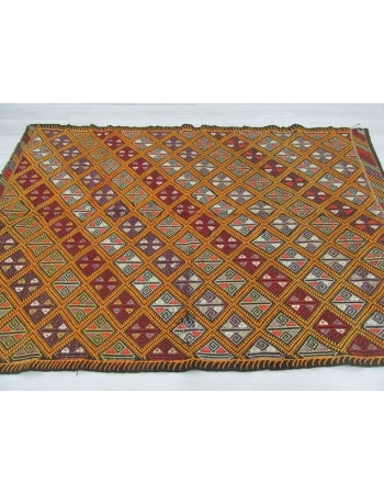 Embroidered vintage Turkish kilim rug
