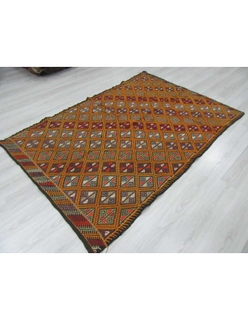 Embroidered vintage Turkish kilim rug