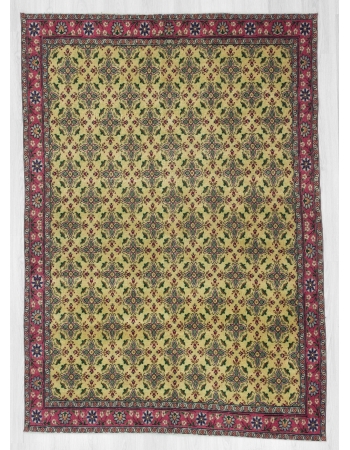 Vintage yellow ground floral Turkish rug