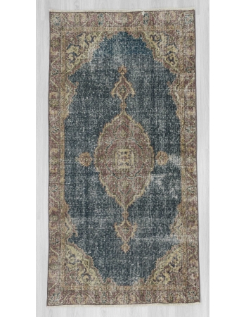 Distressed navy ground Turkish Oushak rug