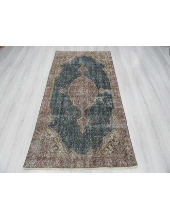 Distressed navy ground Turkish Oushak rug