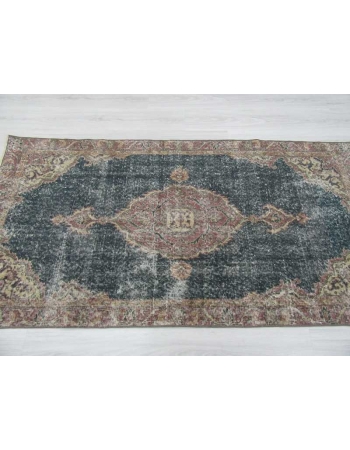 Distressed navy ground Turkish Oushak rug