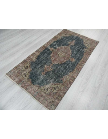 Distressed navy ground Turkish Oushak rug