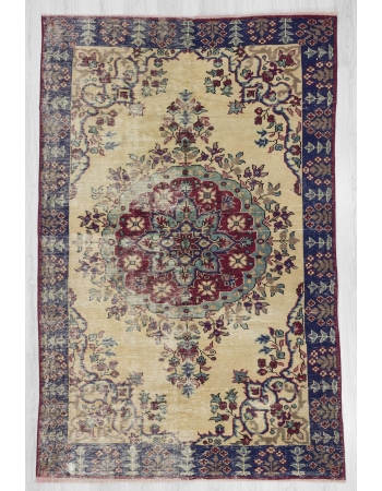 Vintage worn out Turkish Oushak rug