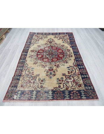 Vintage worn out Turkish Oushak rug