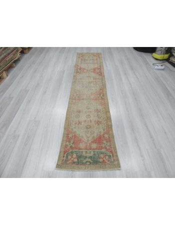 Distressed Turkish Oushak runner rug
