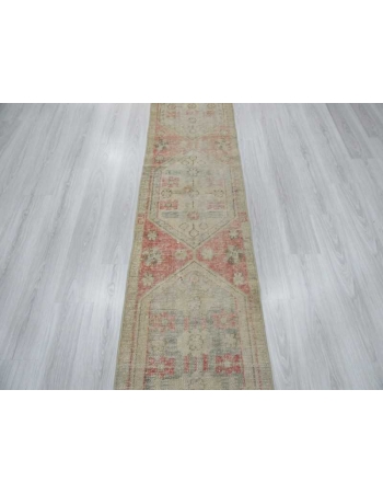 Distressed Turkish Oushak runner rug