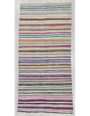 Vintage colorful striped Turkish rag rug