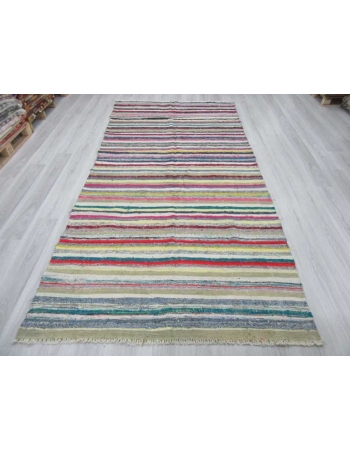 Vintage colorful striped Turkish rag rug