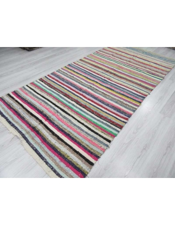Vintage colorful striped Turkish rag rug