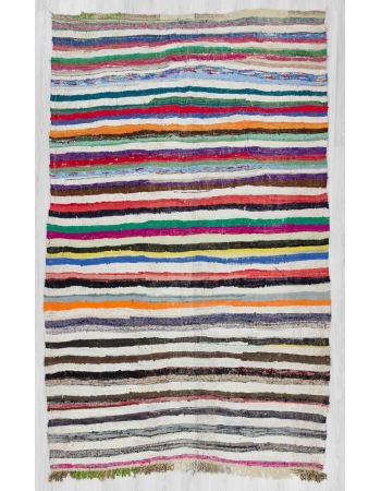 Colorful striped vintage rag rug