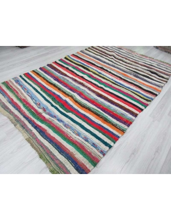 Colorful striped vintage rag rug