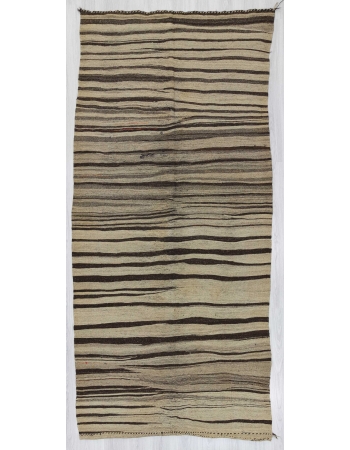 Vintage natural striped Turkish kilim rug