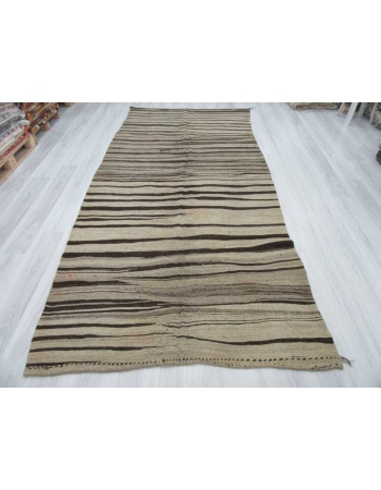 Vintage natural striped Turkish kilim rug