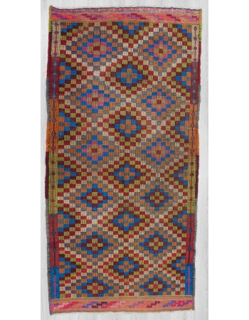 Vintage embroidered Turkish kilim rug