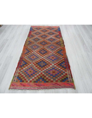 Vintage embroidered Turkish kilim rug